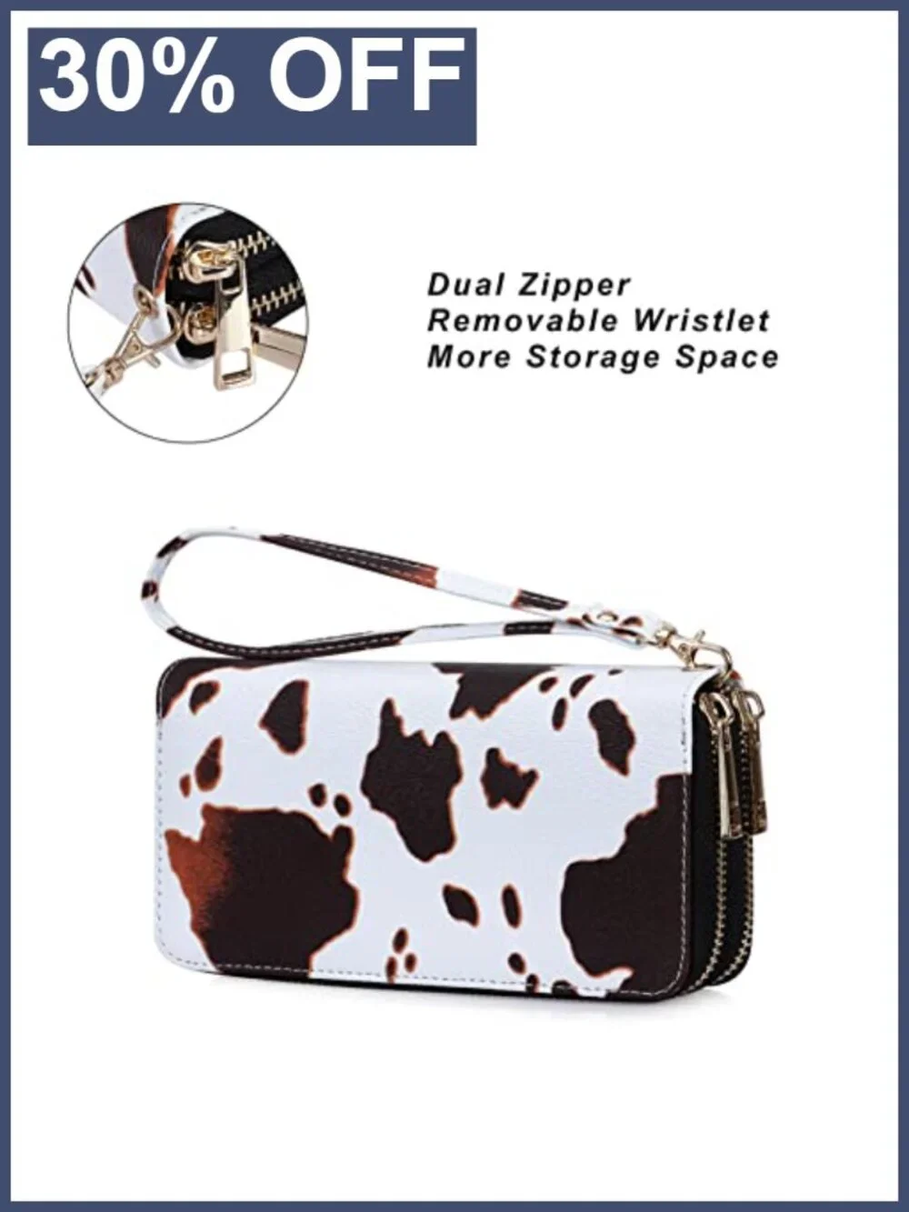 Floral Fabric Dual Zipper Wallet Removable Wristlet Phone Purse